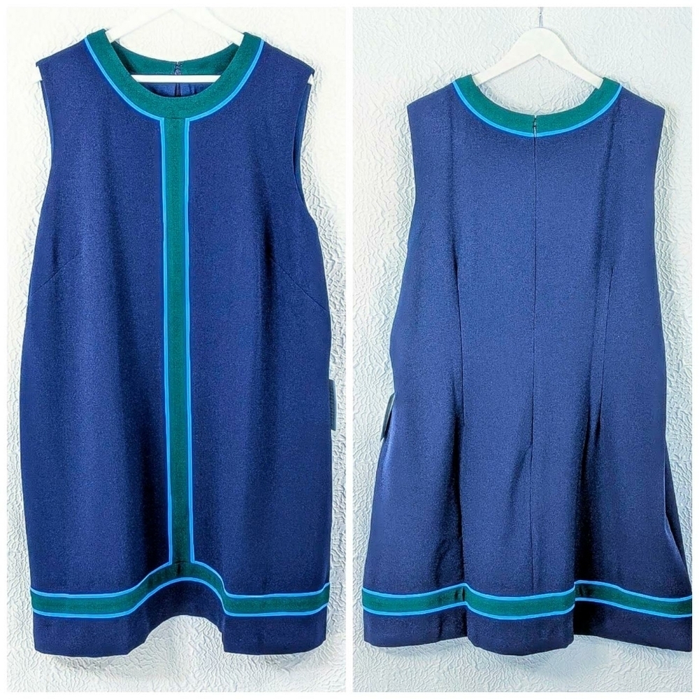 1901 Navy Blue Tonal Sleeveless Shift Dress